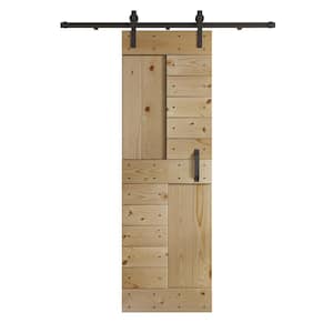 S Series 24 in. x 84 in. Unfinished DIY Knotty Wood Sliding Barn Door with Hardware Kit