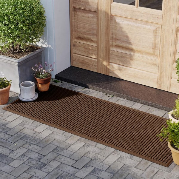 Waterhog Squares 35 in. x 85 in. PET Polyester Indoor Outdoor Door Mat Dark Brown