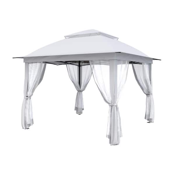 11 ft. x 11 ft. Pop-Up Steel Gazebo with Vented Double Roof, Mosquito Netting, and Carry Bag
