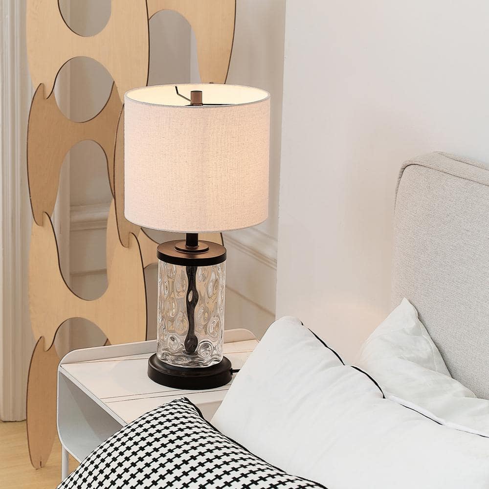 20" Oil-Rubbed Bronze Fillable Glass Table Lamp with Beige Linen Shade