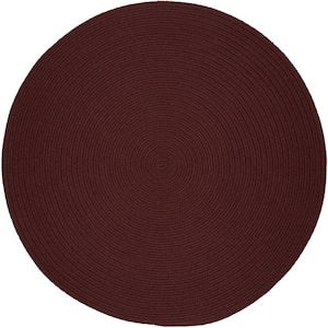 Texturized Solid Burgundy Poly 4 ft. x 4 ft. Round Braided Area Rug
