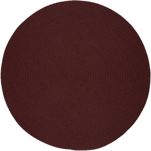 Unbranded Texturized Solid Burgundy Poly 6 ft. x 6 ft. Round Braided Area Rug