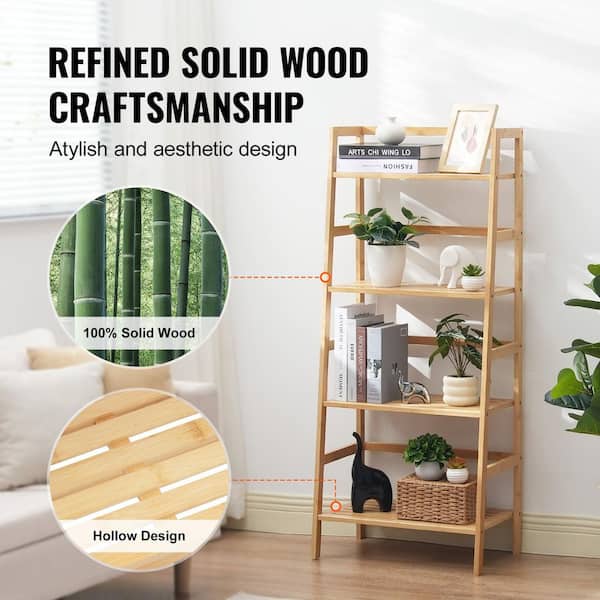SKYSHALO 4-Tier Bamboo Ladder Shelf, Trapezoid Open Bookcase