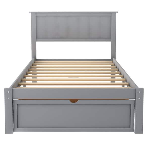 Polibi Gray Frame Twin Size Platform Bed with Under-Bed Drawer