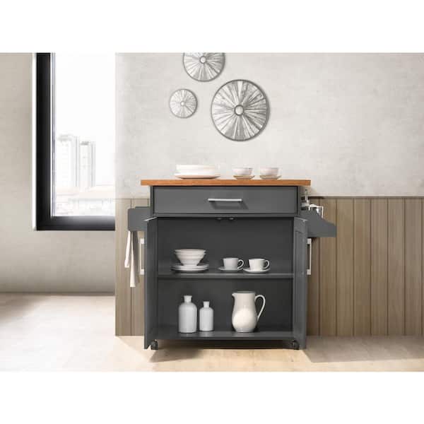 Jayseem Kitchen Storage Island,Rolling kitchen Island on Wheels with Wood  Top, Portable kitchen Island Cart with Towel Rack,Spice Rack and  Drawers,Grey 