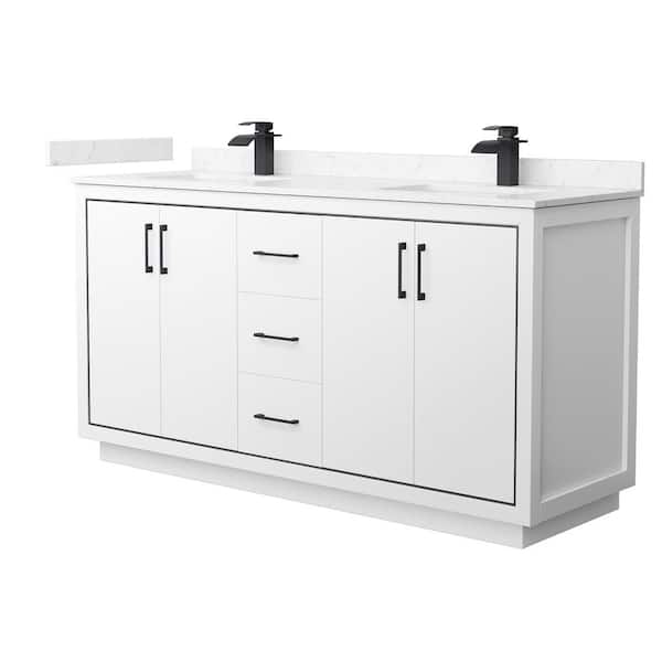 Wyndham Collection Icon 66 in. W x 22 in. D x 35 in. H Double Bath Vanity in White with Carrara Cultured Marble Top