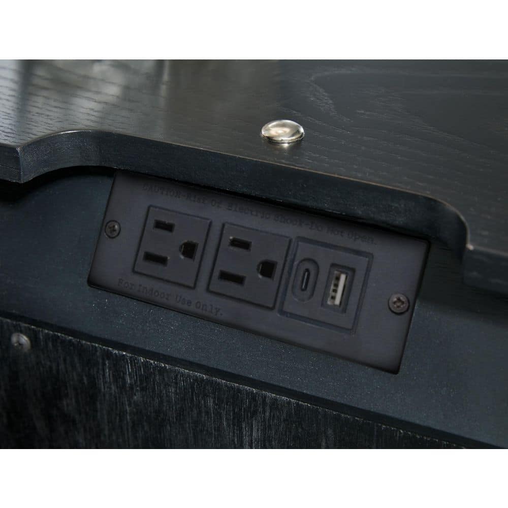 Black Modern Nightstand with LED Light and USB Ports