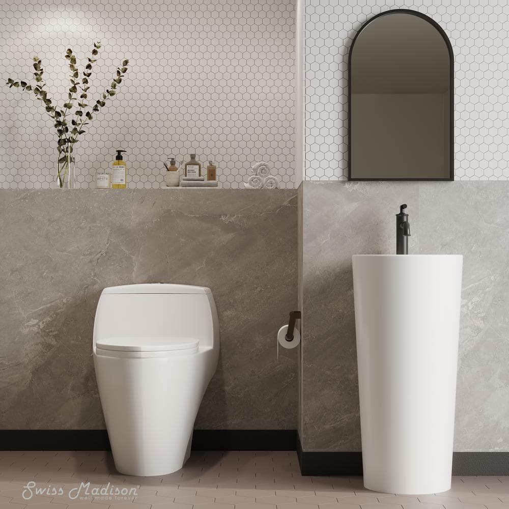 Manoir Glossy White Ceramic Dual-Flush Elongated One-Piece Toilet