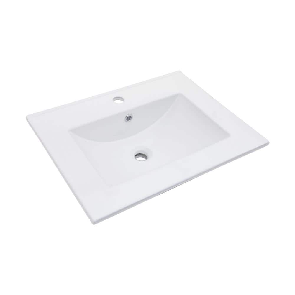 24x18" White Ceramic Rectangular Vanity Top with Single Sink