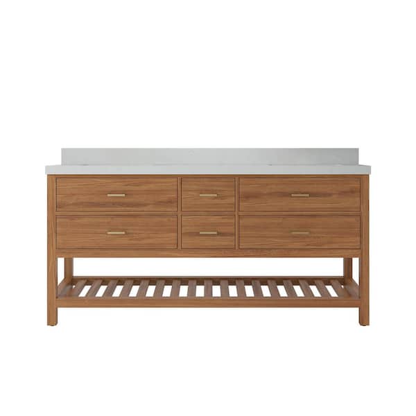 Willow Collections Parker Teak 72 in. W x 22 in. D x 36 in. H Double Sink Bath Vanity in Golden Teak with 2 in. Carrara Quartz Top