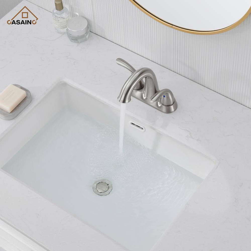 Brushed Nickel 2-Handle Centerset Bathroom Faucet with Pop-Up Drain