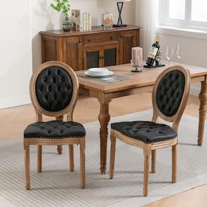 French Style Solid Wood Frame PU Leather Upholstered Dining Chair with Nailhead Trim(Set of 2)Black