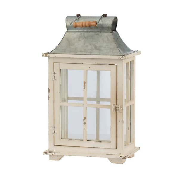 29.5 in. and 36 in. Backyard Expressions White Indoor/Outdoor Wooden  Lantern Set (2-Pack)