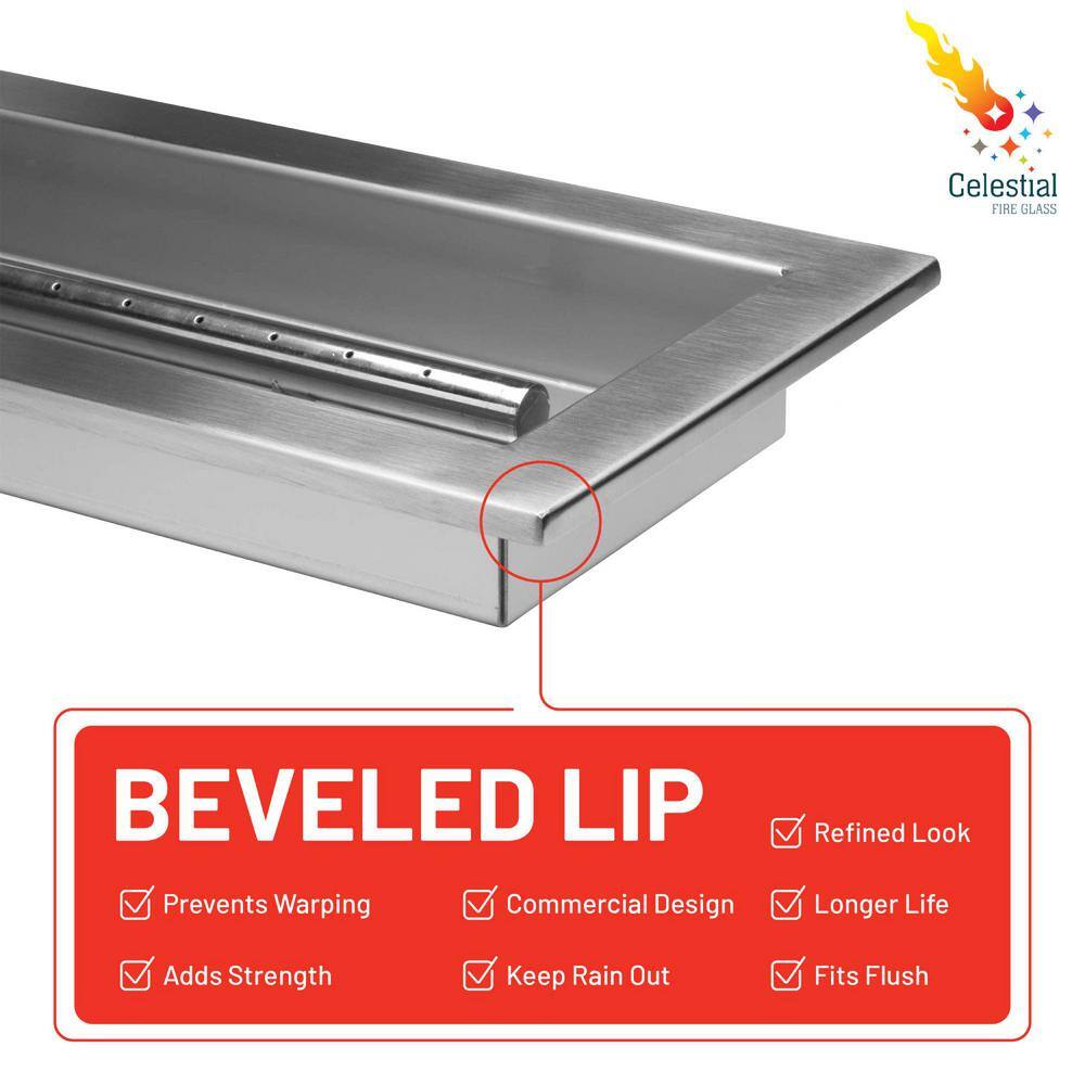 36" Stainless Steel Rectangular Gas Fire Pit Pan