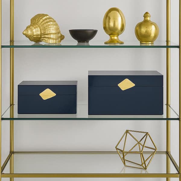 Vintiquewise Set of 2 Decorative Wooden Storage Boxes with Gold
