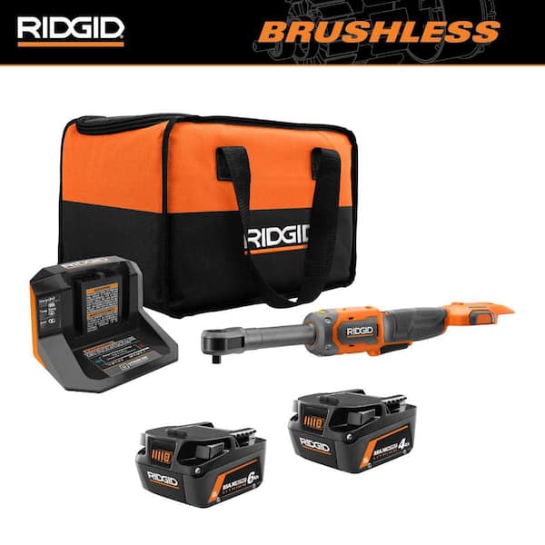 18V 6.0 Ah & 4.0 Ah MAX Output Batteries & Charger Kit w/ Bag & 18V Brushless 3/8 in. Extended Reach Ratchet