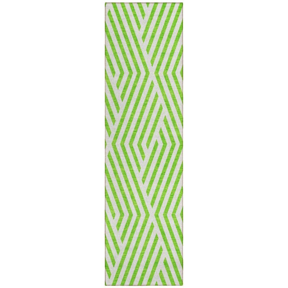 Lime Green and White 2 ft. x 8 ft. Woven Geometric Runner Indoor/Outdoor Area Rug price history on PriceWatchPro
