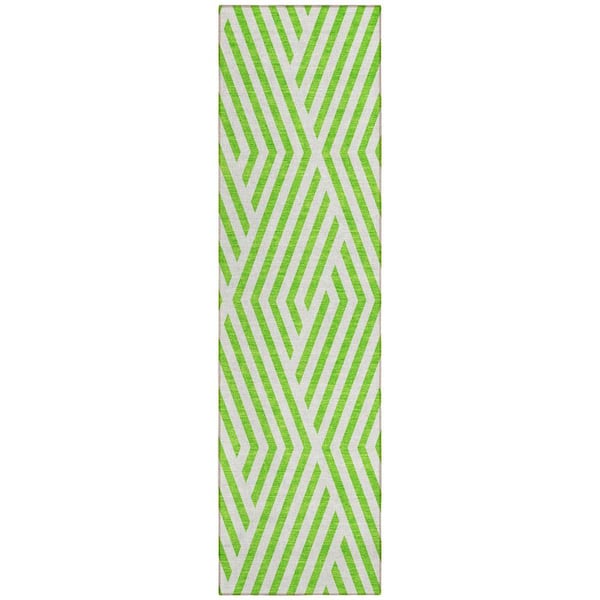 HomeRoots Lime Green and White 2 ft. x 8 ft. Woven Geometric Runner Indoor/Outdoor Area Rug