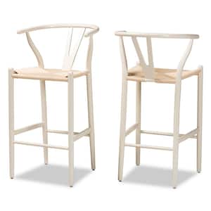 Paxton 40.7 in. Beige and White Low Back Wood Frame Bar Stool (Set of 2)