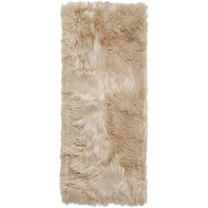 Faux Sheepskin Fur Furry Beige 2 ft. x 10 ft. Fuzzy Cozy Area Rug Runner Rug