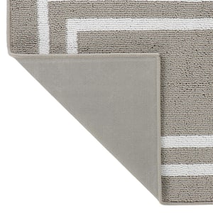 Tufted Light Grey and White 2 ft. 2 in. x 5 ft. Double Line Border Runner Rug