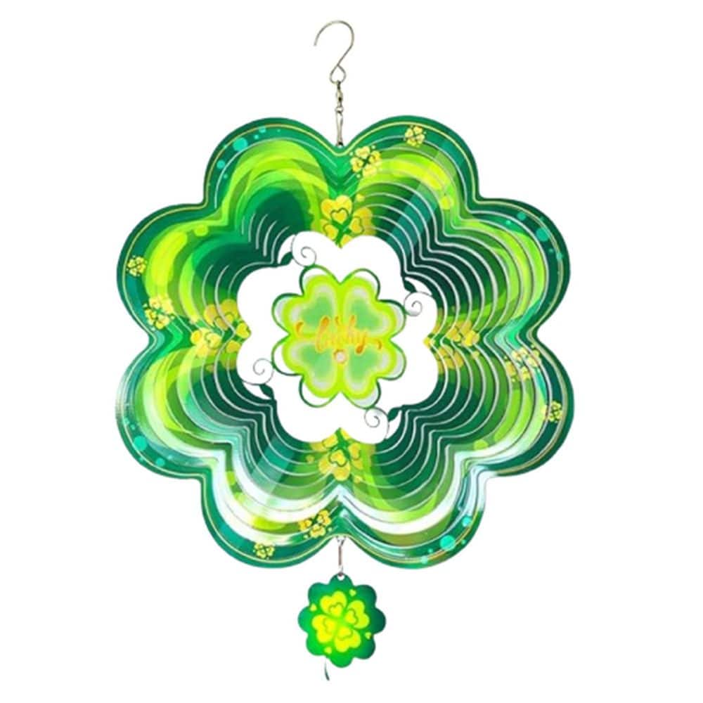 12 in. H Green and Yellow Metal Steel Spring Shamrock Metal Wind Spinners S