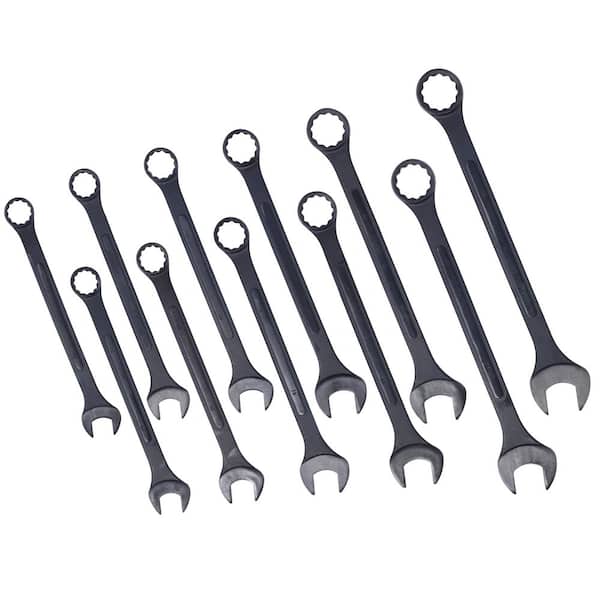 11-Piece 34 mm to 50 mm Jumbo Combination Wrench Set Extra Large with Pouch in Black