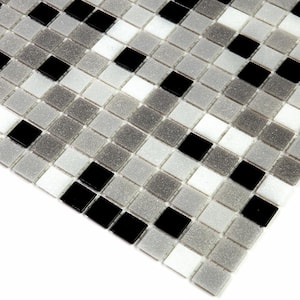 Mingles 12 in. x 12 in. Glossy Gray and Black Glass Mosaic Wall and Floor Tile (20 sq. ft./case) (20-pack)
