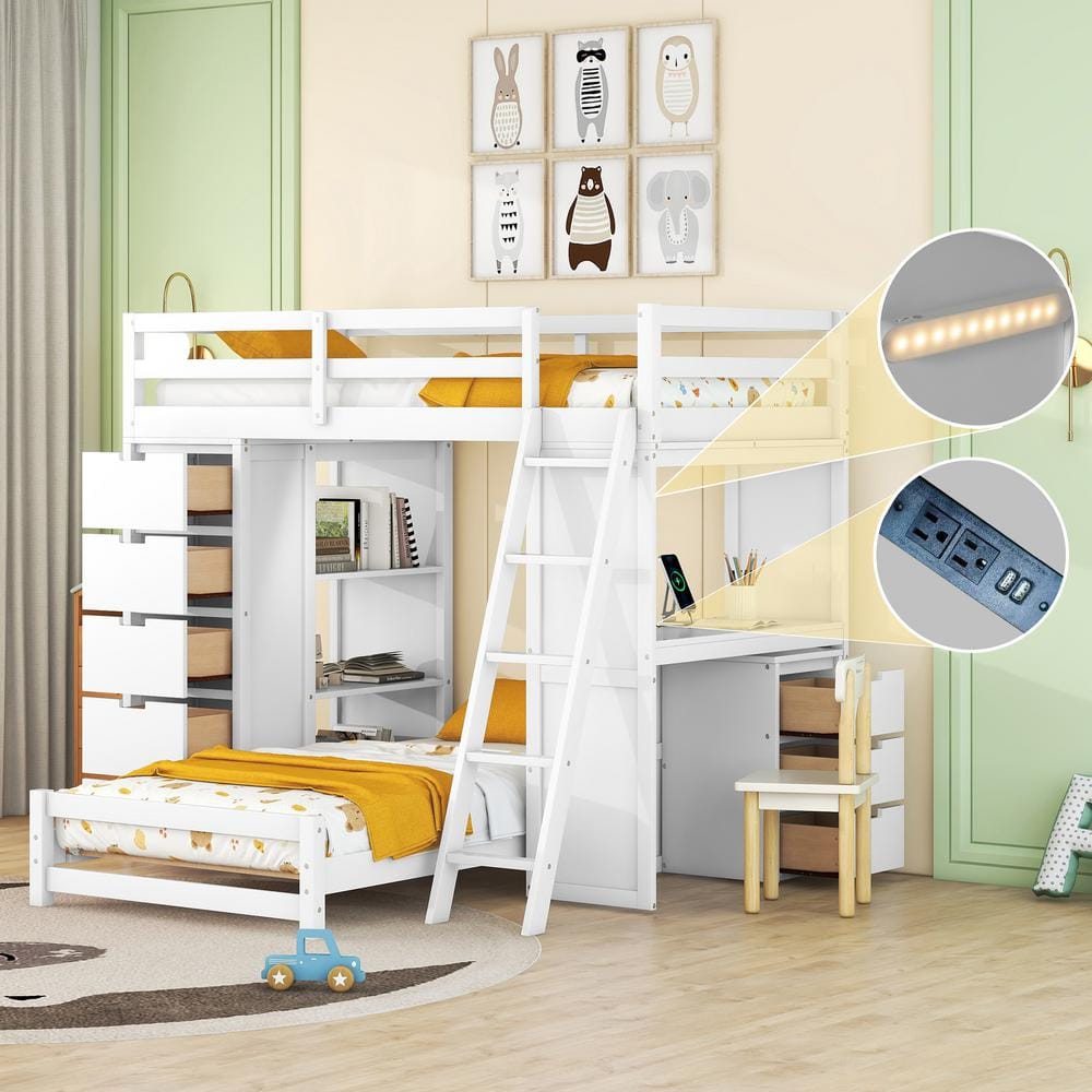Harper & Bright Designs White Twin Over Twin Wood Bunk Bed