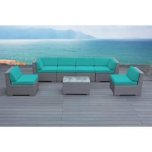 Gray 7-Piece Wicker Patio Seating Set with Sunbrella Aruba Cushions