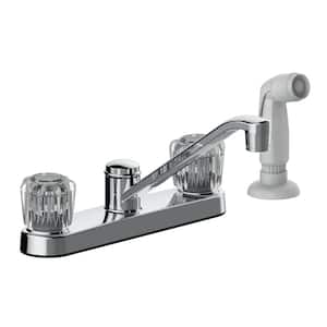 Double-Handle Standard Kitchen Faucet in Chrome with White Side Sprayer