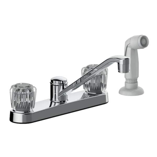 Seasons Double-Handle Standard Kitchen Faucet in Chrome with White Side Sprayer