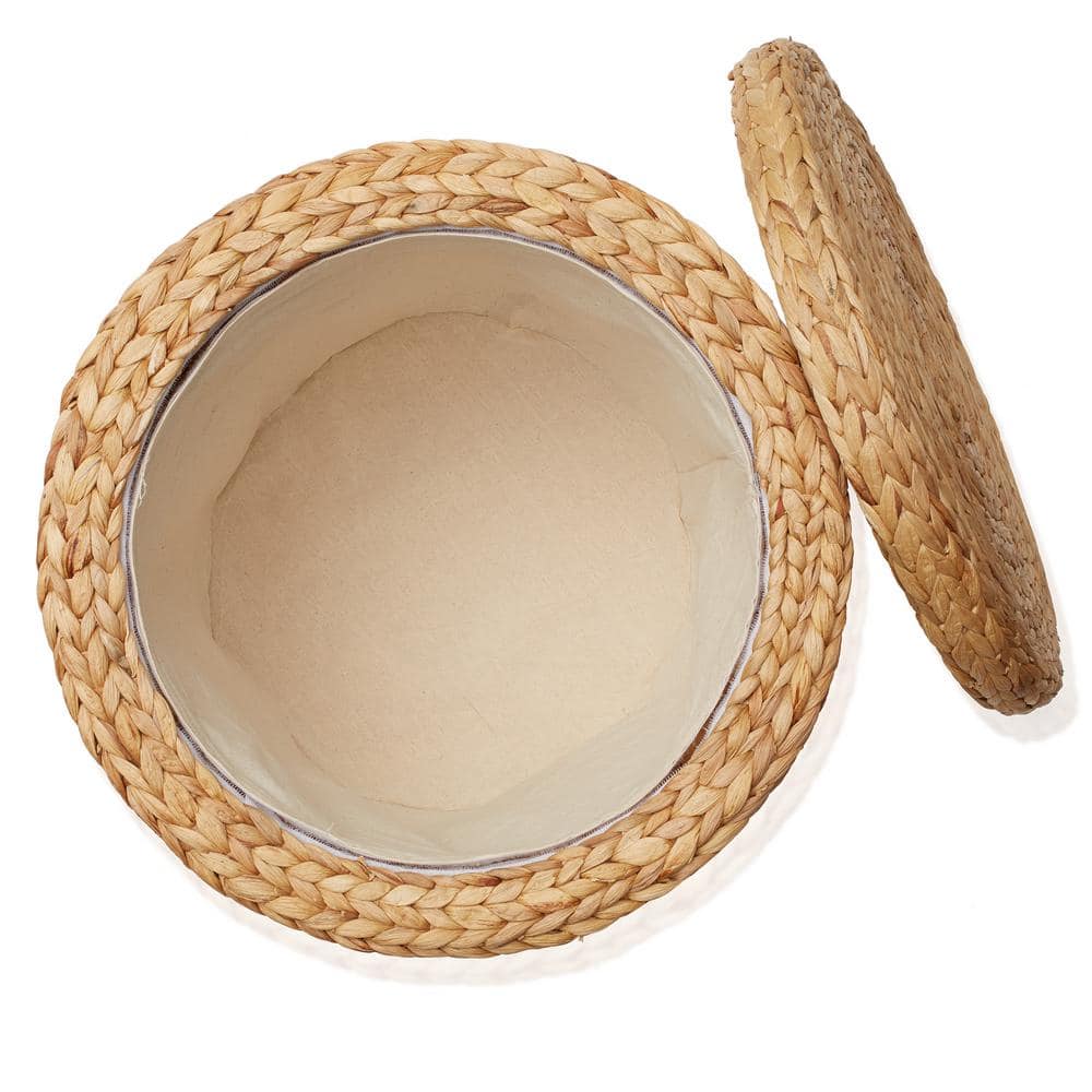Natural Handwoven Water Hyacinth Round Storage Ottoman