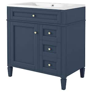 30 in. W x 18 in. D x 33 in. H Single Sink Freestanding Bath Vanity in Blue with White Cultured Marble Top