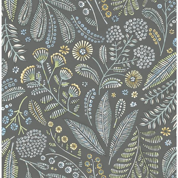 A-Street Prints Briar Grey Floral Wallpaper Sample