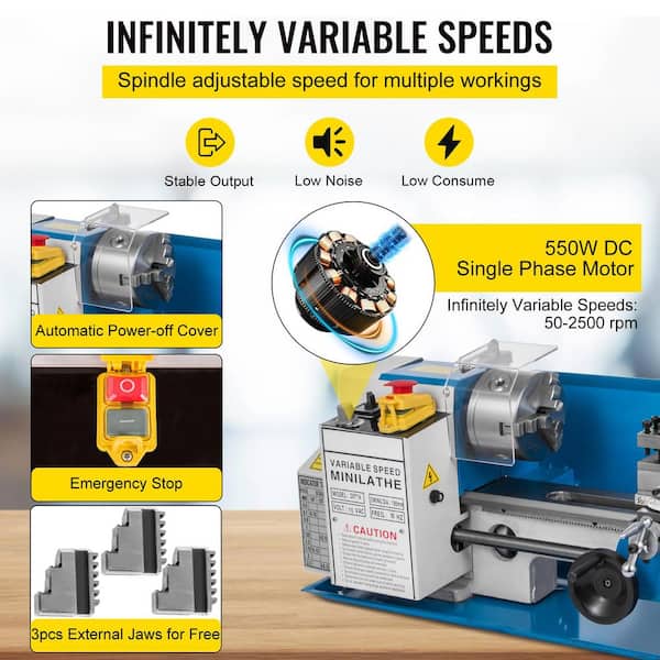 SKYSHALO 7 in. x 14 in. Metal Lathe 550-Watt Precision Bench Top