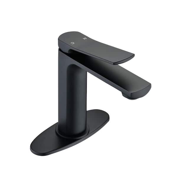 Miscool Morly Single-Handle Single-Hole Bathroom Faucet with Deck Plate Vanity Sink Faucet in Matte Black