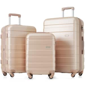 Champagne Lightweight Durable 3-Piece Expandable ABS Hardshell Spinner Luggage Set with TSA Lock