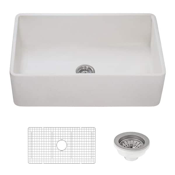 Fiamma 33 in. Apron-Front Reversible Single Bowl Crackled White Distressed Finish Fireclay Kitchen Sink