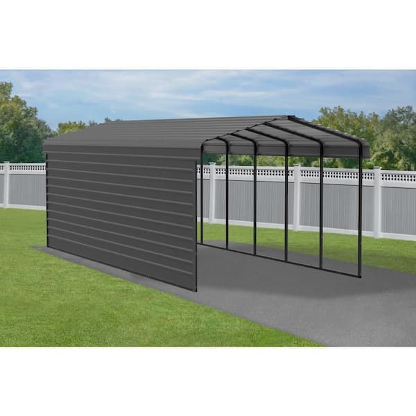 Arrow 12 ft. W x 29 ft. D x 9 ft. H Charcoal Galvanized Steel Carport with 1-Side Wall Kit