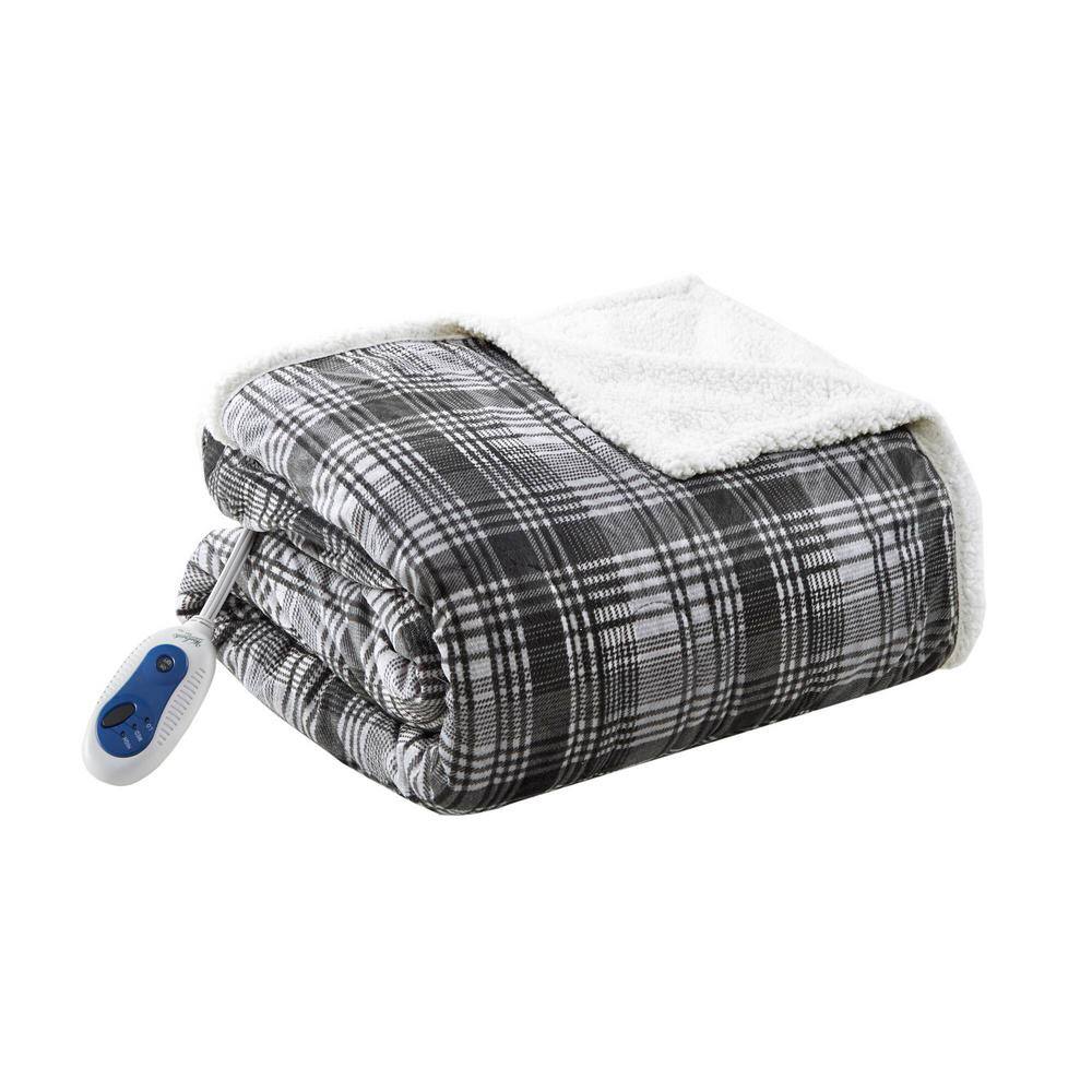 Woolrich Grey Oversized Mink to Berber Heated Throw