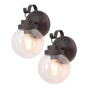 Vintage Textured Rust 1-Light Globe Outdoor Wall Sconce with Seeded Glass Shade and No Bulb Included(2 Pack)