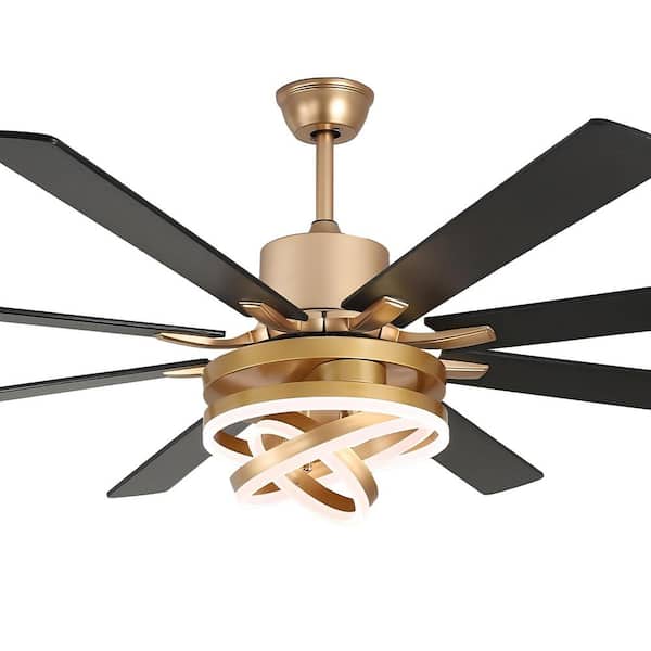Maya 72 in.Indoor French Gold DIY Shape Dimmable Modern Ceiling Fan with LED Light, Reversible 6-Speed Ceiling w/ Remote