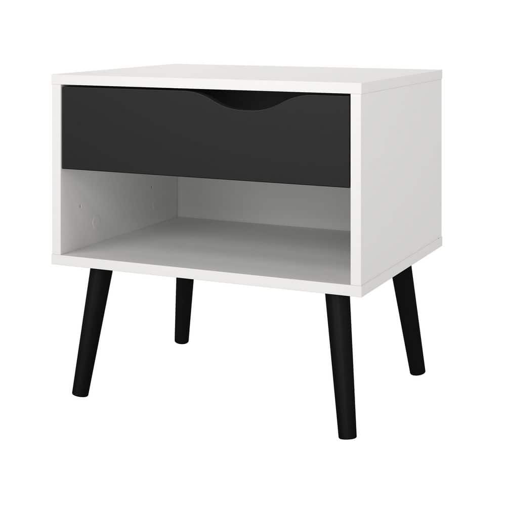 Diana Scandinavian Two-Tone White & Black Matte Nightstand with Drawer