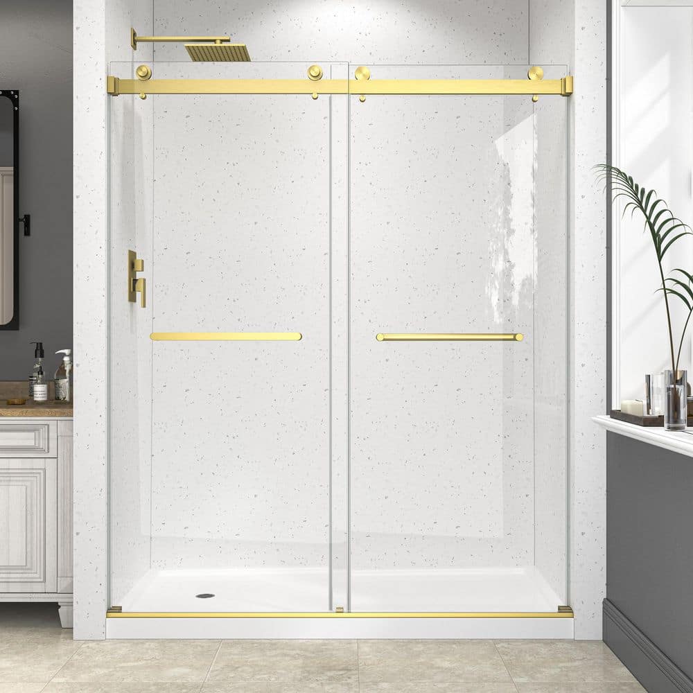 61 - 66 in. W x 78 in. H Double Bypass Sliding Frameless Shower Door in Brushed Gold with 1/4 in. Tempered Glass price history on PriceWatchPro