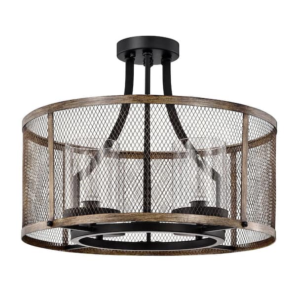 Warehouse of Tiffany Adrian 15 in. 4-Light Black Indoor Semi-Flush Mount with Light Kit