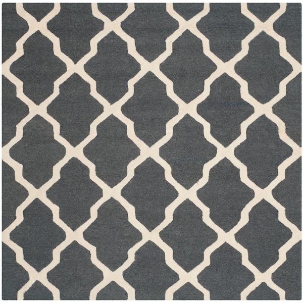 SAFAVIEH Cambridge Dark Gray/Ivory 6 ft. x 6 ft. Square Trellis Geometric Area Rug