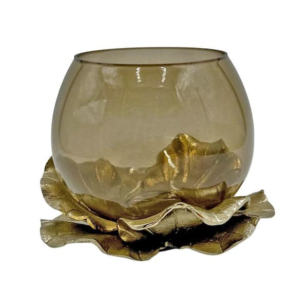 Gold Decorative Handmade Aluminum and Glass Round Bowl