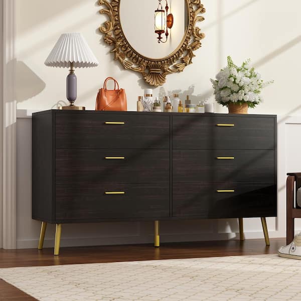 FUFU&GAGA Black 6-Drawers 47.2 in. W Chest of Drawers Dresser Storage Cabinet Organizer With Metal Leg 15.7 in. D x 30.1 in. H