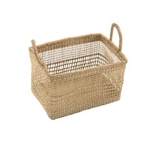 Rectangular Handmade Wicker Seagrass Woven Over Metal Small Baskets with Handles